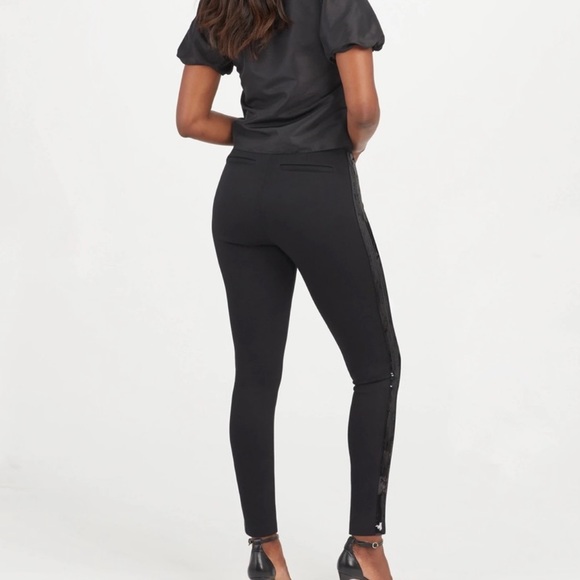 Spanx Black Pant Sequin Tuxedo Skinny Pant-Small Tall - Picture 5 of 12